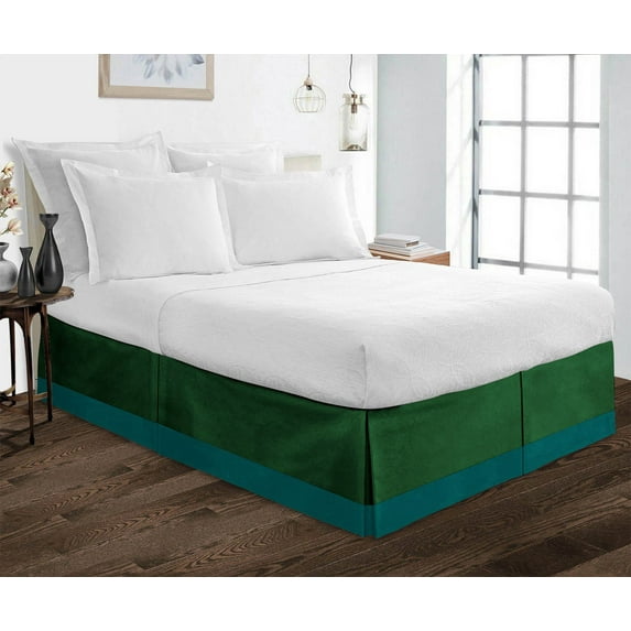 D.N.G. BEDDINGS 1 Piece Split Corner Two Tone Tailored Bed Skirt, King Size 6 Inch Deep Pocket, 800 Thread Count, 100% Egyptian Cotton, Solid Green/Teal Color.