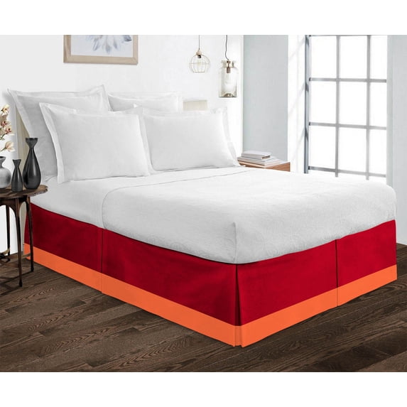 D.N.G. BEDDINGS 1 Piece Split Corner Two Tone Tailored Bed Skirt, King Size 6 Inch Deep Pocket, 800 Thread Count, 100% Egyptian Cotton, Solid Red/Orange Color.