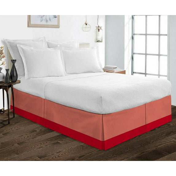 D.N.G. BEDDINGS 1 Piece Split Corner Two Tone Tailored Bed Skirt, Olympic Queen Size 24 Inch Deep Pocket, 800 Thread Count, 100% Egyptian Cotton, Solid Brick Red/Red Color.