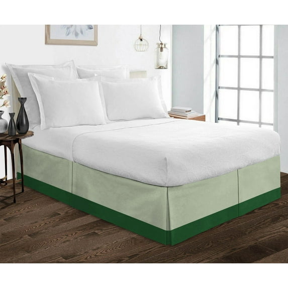 D.N.G. BEDDINGS 1 Piece Split Corner Two Tone Tailored Bed Skirt, Olympic Queen Size 24 Inch Deep Pocket, 800 Thread Count, 100% Egyptian Cotton, Solid Light Sage/Green Color.