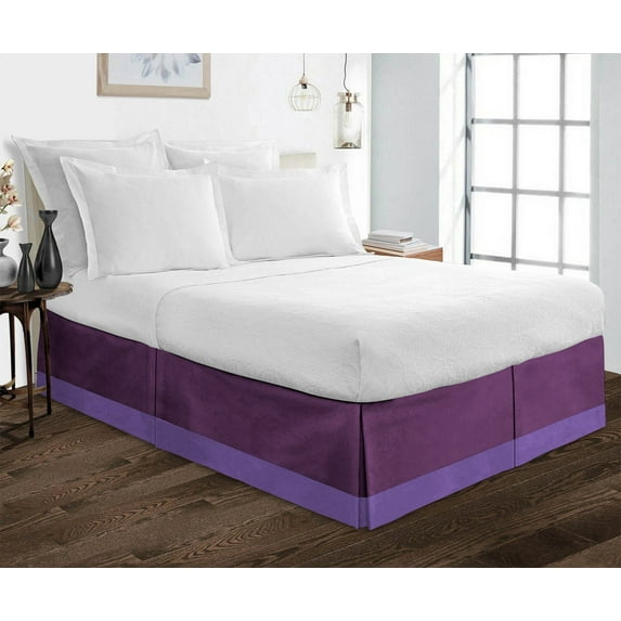 D.N.G. BEDDINGS 1 Piece Split Corner Two Tone Tailored Bed Skirt, Olympic Queen Size 6 Inch Deep Pocket, 800 Thread Count, 100% Egyptian Cotton, Solid Plum/Purple Color.