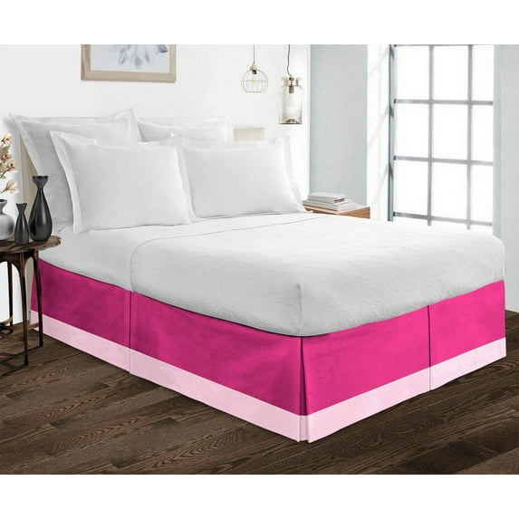 D.N.G. BEDDINGS 1 Piece Split Corner Two Tone Tailored Bed Skirt, Olympic Queen Size 8 Inch Deep Pocket, 800 Thread Count, 100% Egyptian Cotton, Solid Hot Pink/Light Pink Color.