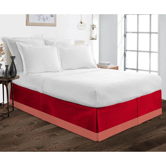 D.N.G. BEDDINGS 1 Piece Split Corner Two Tone Tailored Bed Skirt, Olympic Queen Size 8 Inch Deep Pocket, 800 Thread Count, 100% Egyptian Cotton, Solid Red/Brick Red Color.