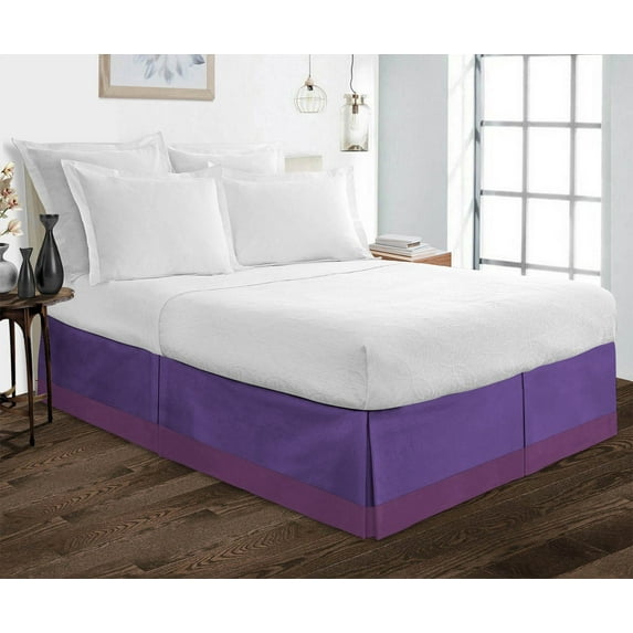 D.N.G. BEDDINGS 1 Piece Split Corner Two Tone Tailored Bed Skirt, Queen Size 26 Inch Deep Pocket, 800 Thread Count, 100% Egyptian Cotton, Solid Purple/Plum Color.