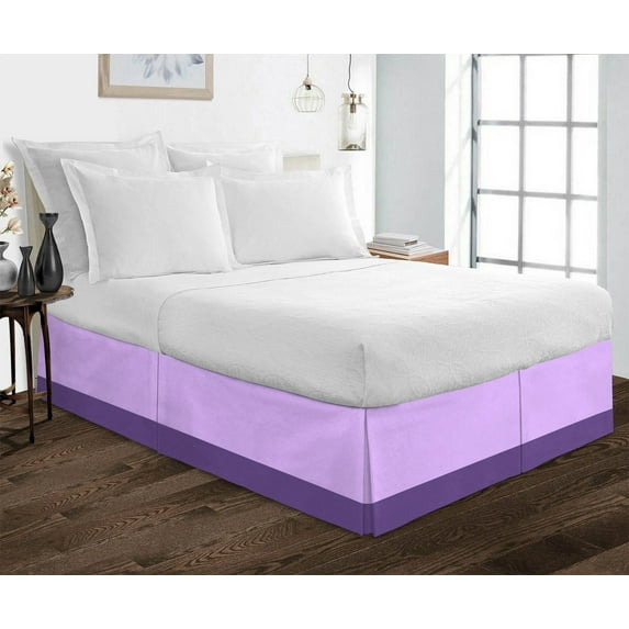 D.N.G. BEDDINGS 1 Piece Split Corner Two Tone Tailored Bed Skirt, Queen Size 8 Inch Deep Pocket, 800 Thread Count, 100% Egyptian Cotton, Solid Lilac/Purple Color.