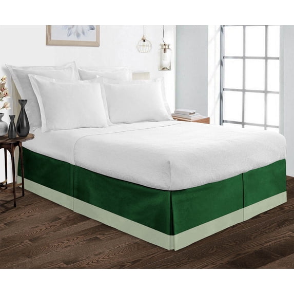 D.N.G. BEDDINGS 1 Piece Split Corner Two Tone Tailored Bed Skirt, Twin Size 10 Inch Deep Pocket, 800 Thread Count, 100% Egyptian Cotton, Solid Green/Light Sage Color.