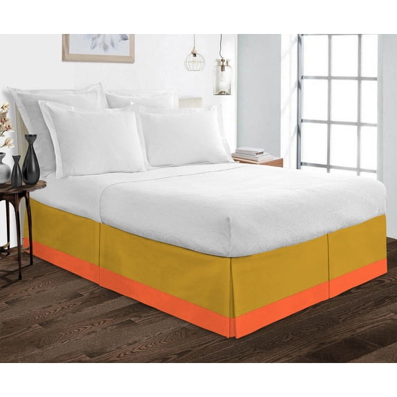 D.N.G. BEDDINGS 1 Piece Split Corner Two Tone Tailored Bed Skirt, Twin Size 12 Inch Deep Pocket, 800 Thread Count, 100% Egyptian Cotton, Solid Gold/Orange Color.