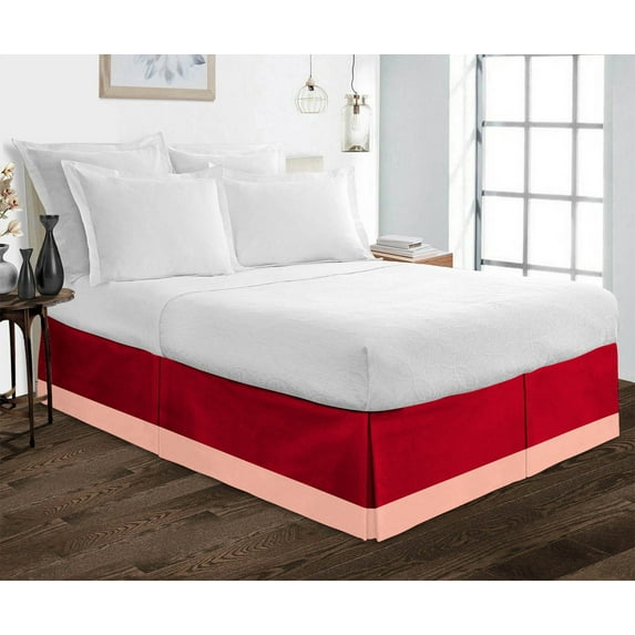 D.N.G. BEDDINGS 1 Piece Split Corner Two Tone Tailored Bed Skirt, Twin Size 26 Inch Deep Pocket, 800 Thread Count, 100% Egyptian Cotton, Solid Red/Peach Color.