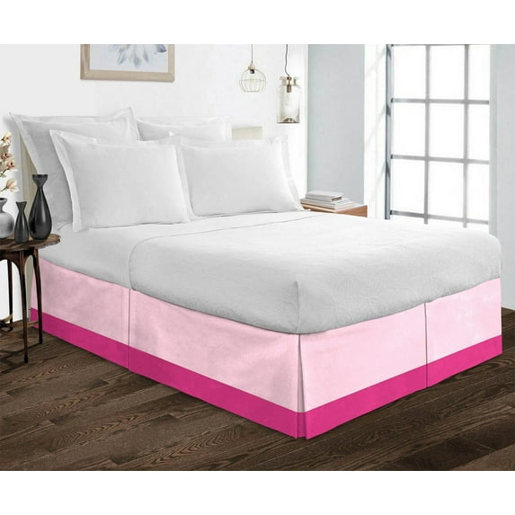 D.N.G. BEDDINGS 1 Piece Split Corner Two Tone Tailored Bed Skirt, Twin XL Size 18 Inch Deep Pocket, 800 Thread Count, 100% Egyptian Cotton, Solid Light Pink/Hot Pink Color.