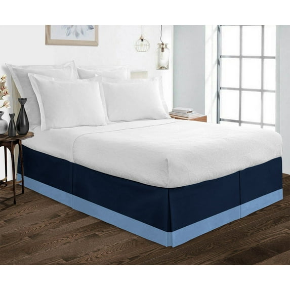 D.N.G. BEDDINGS 1 Piece Split Corner Two Tone Tailored Bed Skirt, Twin XL Size 24 Inch Deep Pocket, 800 Thread Count, 100% Egyptian Cotton, Solid Navy/Medium Blue Color.