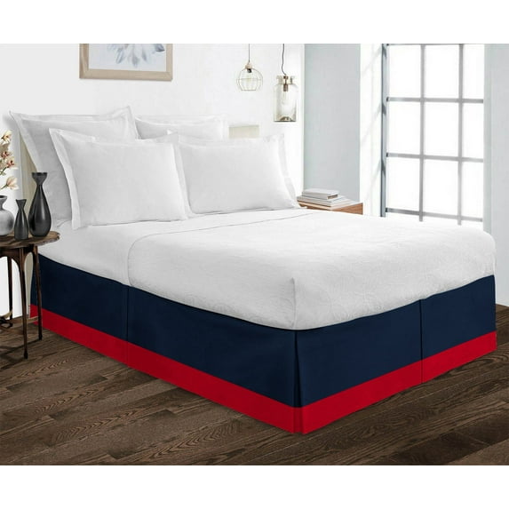 D.N.G. BEDDINGS 1 Piece Split Corner Two Tone Tailored Bed Skirt, Twin XL Size 26 Inch Deep Pocket, 800 Thread Count, 100% Egyptian Cotton, Solid Navy/Red Color.
