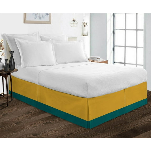 D.N.G. BEDDINGS 1 Piece Split Corner Two Tone Tailored Bed Skirt, Twin XL Size 6 Inch Deep Pocket, 800 Thread Count, 100% Egyptian Cotton, Solid Gold/Teal Color.