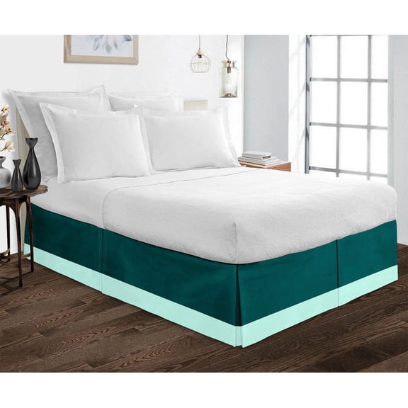 D.N.G. BEDDINGS 1 Piece Split Corner Two Tone Tailored Bed Skirt, Twin XL Size 6 Inch Deep Pocket, 800 Thread Count, 100% Egyptian Cotton, Solid Teal/Aqua Blue Color.