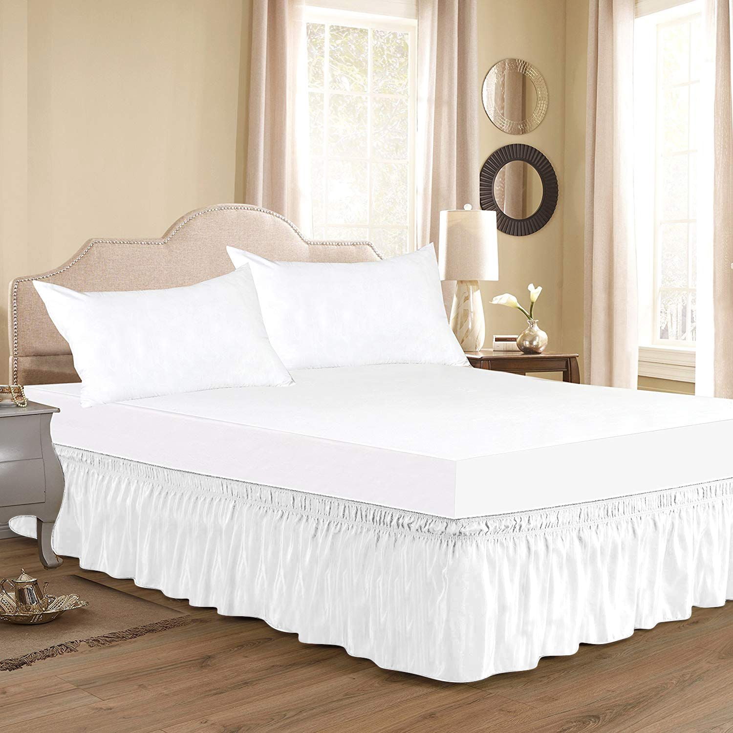 D.N.G. BEDDINGS 1 Piece Wrap Around Bed Skirt, 10 Inch Deep Pocket, 800 Thread Cotton 100% Egyptian Cotton, Queen Size (60" x 80") Inch, Solid White
