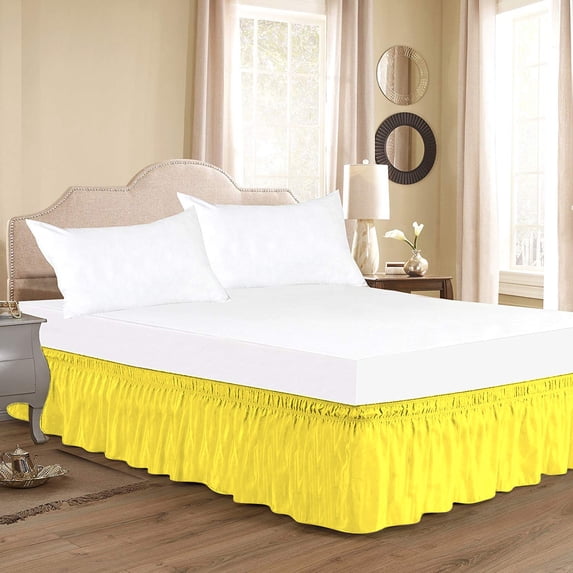 D.N.G. BEDDINGS 1 Piece Wrap Around Bed Skirt, 21 Inch Deep Pocket, 800 Thread Cotton 100% Egyptian Cotton, King Size (76" x 80") Inch, Solid Yellow