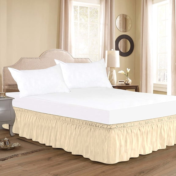 D.N.G. BEDDINGS 1 Piece Wrap Around Bed Skirt, 6 Inch Deep Pocket, 800 Thread Cotton 100% Egyptian Cotton, Full Size (54" x 75") Inch, Solid Ivory