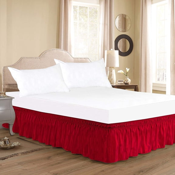 D.N.G. BEDDINGS 1 Piece Wrap Around Bed Skirt, 6 Inch Deep Pocket, 800 Thread Cotton 100% Egyptian Cotton, Full Size (54" x 75") Inch, Solid Red