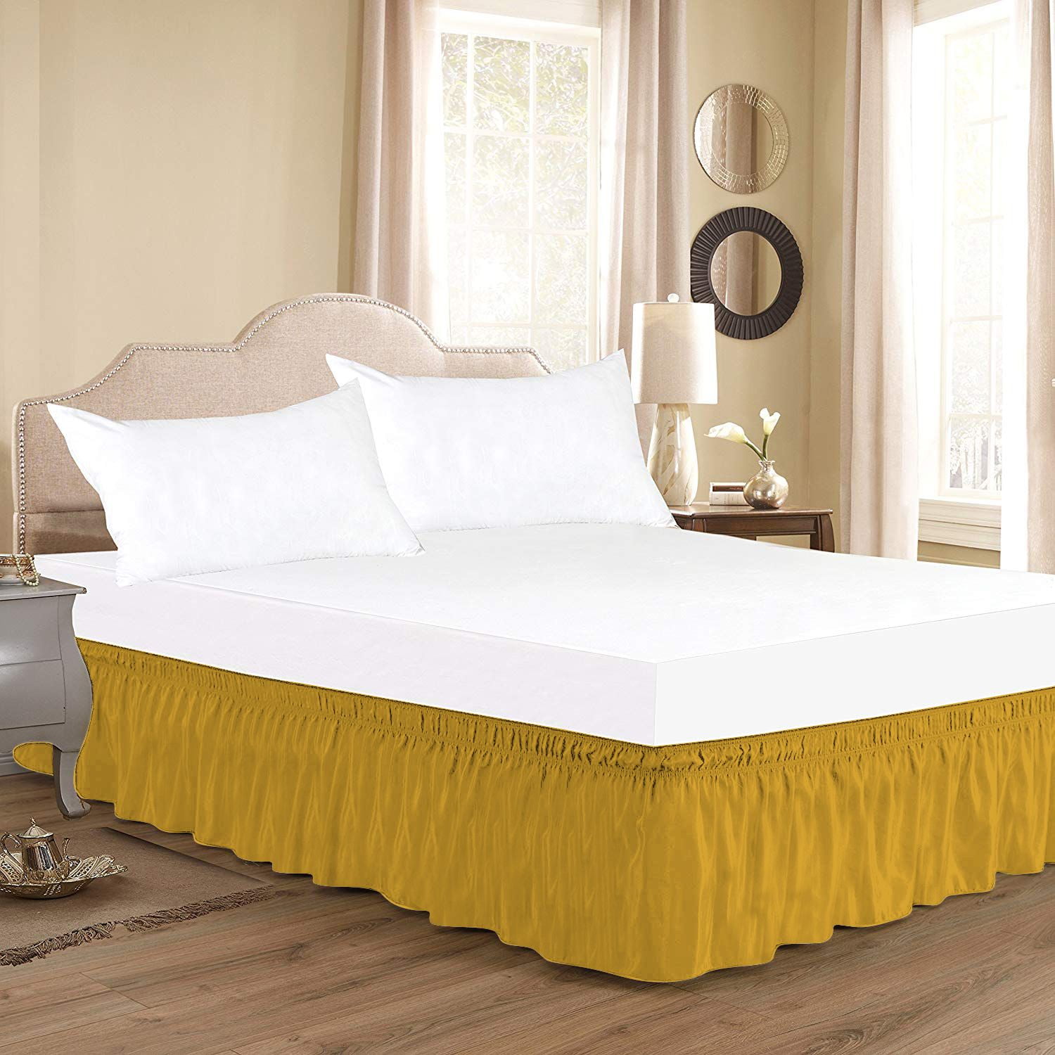 D.N.G. BEDDINGS 1 Piece Wrap Around Bed Skirt, 6 Inch Deep Pocket, 800 Thread Cotton 100% Egyptian Cotton, King Size (76" x 80") Inch, Solid Gold
