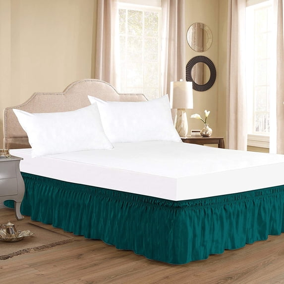 D.N.G. BEDDINGS 1 Piece Wrap Around Bed Skirt, 8 Inch Deep Pocket, 800 Thread Cotton 100% Egyptian Cotton, Queen Size (60" x 80") Inch, Solid Teal