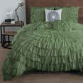 thumbnail image 1 of D.N.G. BEDDINGS 100% Egyptian Cotton 3 Piece Circle Ruffle Comforter Set with 1 Freebie Ruffle Pillow | 550 GSM Filled Microfiber - King/Cal-King Size, Moss Color - 800 Thread Count, 1 of 5
