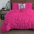 thumbnail image 1 of D.N.G. BEDDINGS 100% Egyptian Cotton 3 Piece Circle Ruffle Comforter Set with 1 Freebie Ruffle Pillow | 550 GSM Filled Microfiber - Super King Size, Hot Pink Color - 800 Thread Count, 1 of 5