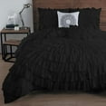 thumbnail image 1 of D.N.G. BEDDINGS 100% Egyptian Cotton 5 Piece Circle Ruffle Comforter Set with 1 Freebie Ruffle Pillow | 550 GSM Filled Microfiber - Full/Queen Size, Black Color - 800 Thread Count, 1 of 5