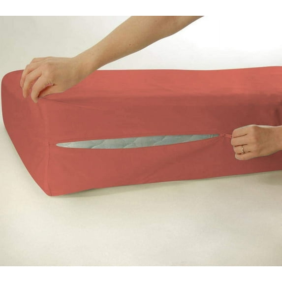 D.N.G. BEDDINGS 100% Egyptian Cotton, Zipper Mattress Cover, 800 Thread Counts, 10 Inch Deep Pocket, Olympic Queen Size, Solid Brick Red Color, Zipper around the mattress