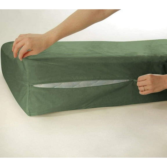 D.N.G. BEDDINGS 100% Egyptian Cotton, Zipper Mattress Cover, 800 Thread Counts, 12 Inch Deep Pocket, Queen Size, Solid Moss Color, Zipper around the mattress