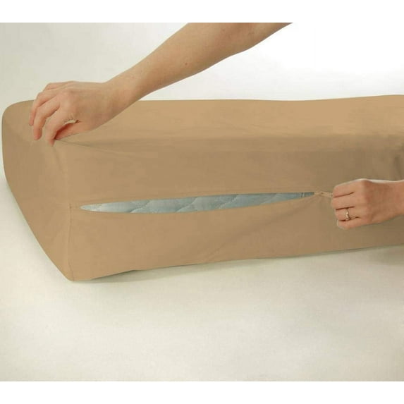 D.N.G. BEDDINGS 100% Egyptian Cotton, Zipper Mattress Cover, 800 Thread Counts, 12 Inch Deep Pocket, Queen Size, Solid Taupe Color, Zipper around the mattress