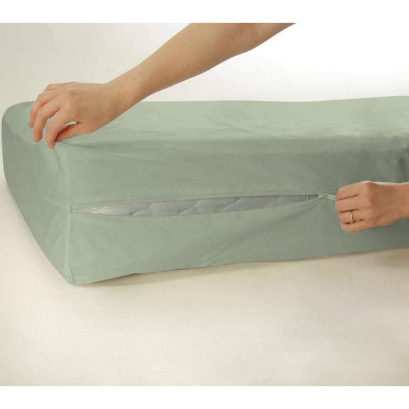 D.N.G. BEDDINGS 100% Egyptian Cotton, Zipper Mattress Cover, 800 Thread Counts, 15 Inch Deep Pocket, Twin Size, Solid Light Sage Color, Zipper around the mattress