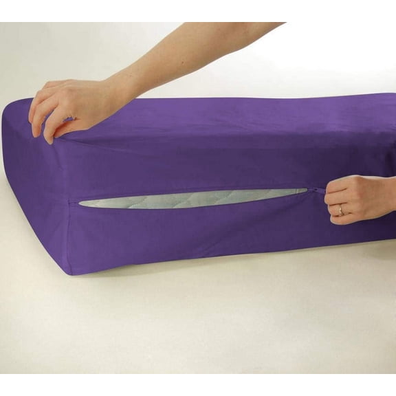 D.N.G. BEDDINGS 100% Egyptian Cotton, Zipper Mattress Cover, 800 Thread Counts, 15 Inch Deep Pocket, Twin XL Size, Solid Purple Color, Zipper around the mattress