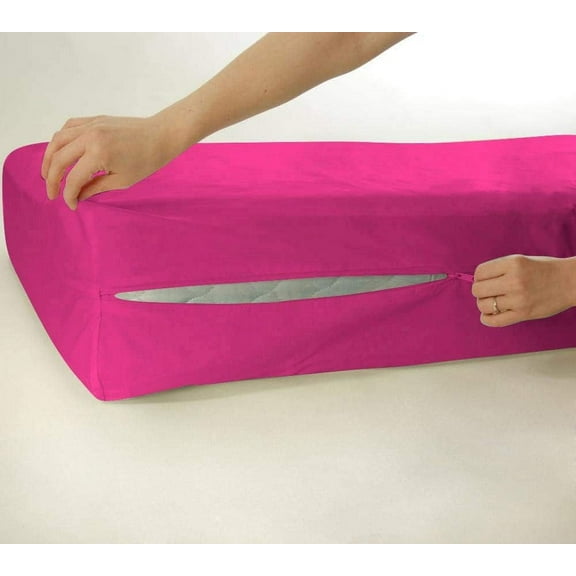 D.N.G. BEDDINGS 100% Egyptian Cotton, Zipper Mattress Cover, 800 Thread Counts, 18 Inch Deep Pocket, Full Size, Solid Hot Pink Color, Zipper around the mattress