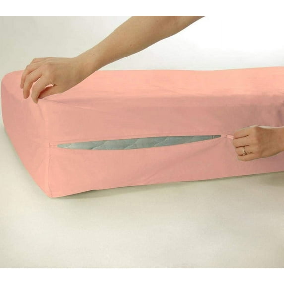 D.N.G. BEDDINGS 100% Egyptian Cotton, Zipper Mattress Cover, 800 Thread Counts, 18 Inch Deep Pocket, Full Size, Solid Peach Color, Zipper around the mattress