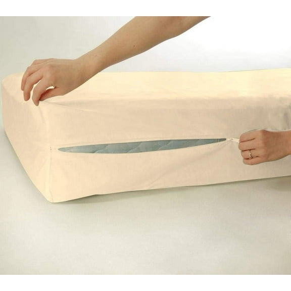 D.N.G. BEDDINGS 100% Egyptian Cotton, Zipper Mattress Cover, 800 Thread Counts, 18 Inch Deep Pocket, Queen Size, Solid Ivory Color, Zipper around the mattress