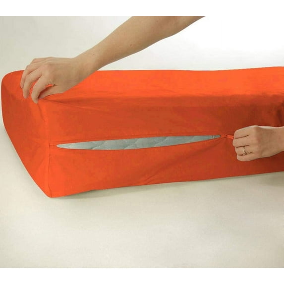 D.N.G. BEDDINGS 100% Egyptian Cotton, Zipper Mattress Cover, 800 Thread Counts, 21 Inch Deep Pocket, Twin Size, Solid Orange Color, Zipper around the mattress