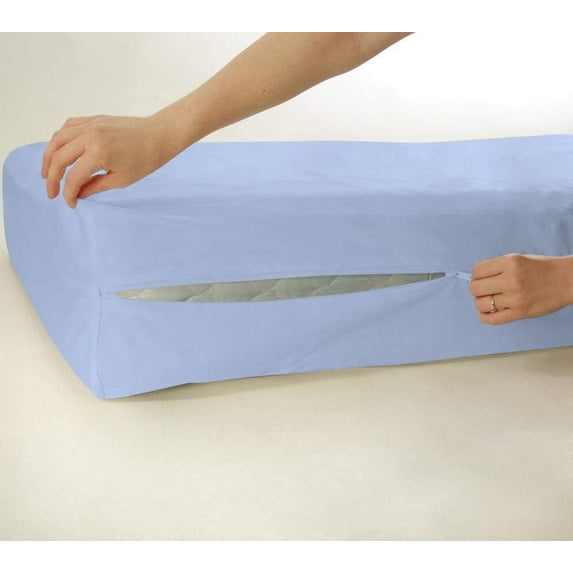 D.N.G. BEDDINGS 100% Egyptian Cotton, Zipper Mattress Cover, 800 Thread Counts, 24 Inch Deep Pocket, King Size, Solid Light Blue Color, Zipper around the mattress