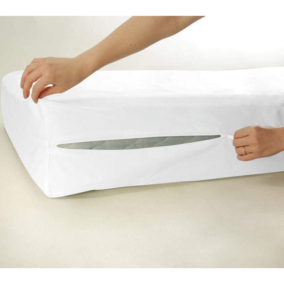 D.N.G. BEDDINGS 100% Egyptian Cotton, Zipper Mattress Cover, 800 Thread Counts, 28 Inch Deep Pocket, California King Size, Solid White Color, Zipper around the mattress