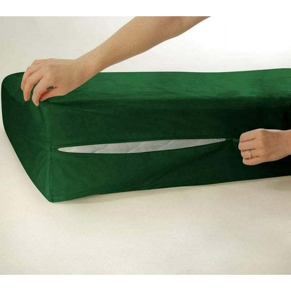D.N.G. BEDDINGS 100% Egyptian Cotton, Zipper Mattress Cover, 800 Thread Counts, 28 Inch Deep Pocket, Twin Size, Solid Green Color, Zipper around the mattress