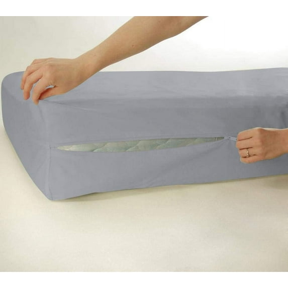 D.N.G. BEDDINGS 100% Egyptian Cotton, Zipper Mattress Cover, 800 Thread Counts, 28 Inch Deep Pocket, Twin XL Size, Solid Silver Color, Zipper around the mattress