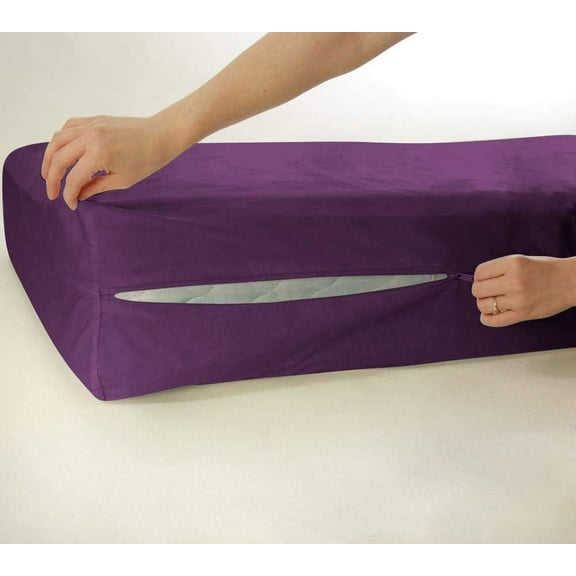 D.N.G. BEDDINGS 100% Egyptian Cotton, Zipper Mattress Cover, 800 Thread Counts, 6 Inch Deep Pocket, California King Size, Solid Plum Color, Zipper around the mattress