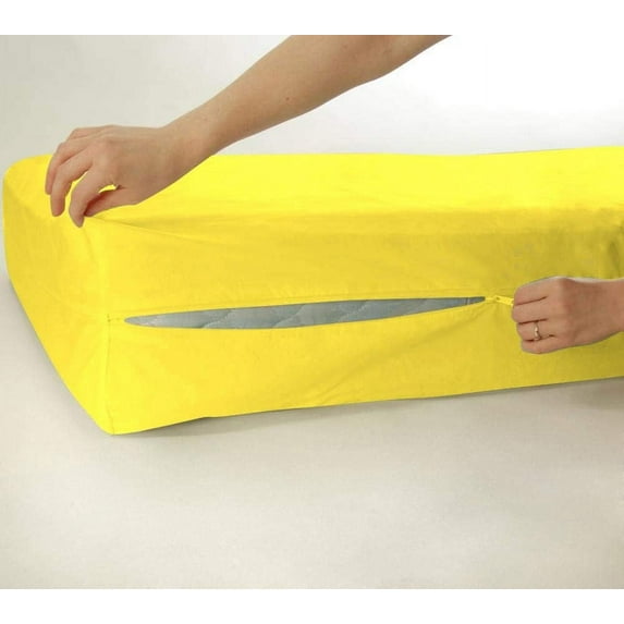 D.N.G. BEDDINGS 100% Egyptian Cotton, Zipper Mattress Cover, 800 Thread Counts, 6 Inch Deep Pocket, California King Size, Solid Yellow Color, Zipper around the mattress