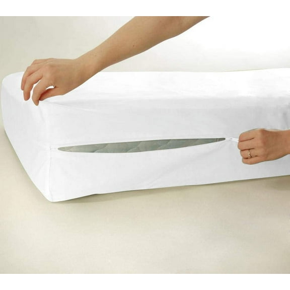 D.N.G. BEDDINGS 100% Egyptian Cotton, Zipper Mattress Cover, 800 Thread Counts, 6 Inch Deep Pocket, Full Size, Solid White Color, Zipper around the mattress