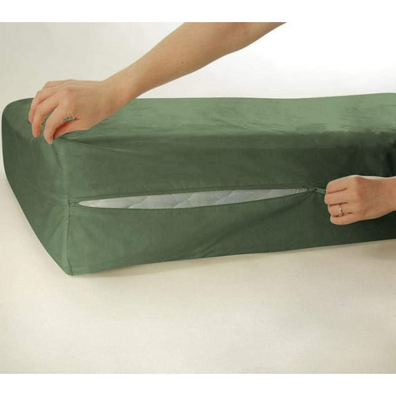 D.N.G. BEDDINGS 100% Egyptian Cotton, Zipper Mattress Cover, 800 Thread Counts, 6 Inch Deep Pocket, King Size, Solid Moss Color, Zipper around the mattress