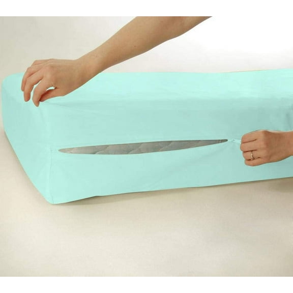 D.N.G. BEDDINGS 100% Egyptian Cotton, Zipper Mattress Cover, 800 Thread Counts, 8 Inch Deep Pocket, Olympic Queen Size, Solid Aqua Blue Color, Zipper around the mattress