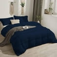 thumbnail image 1 of D.N.G. BEDDINGS 3 Piece Boho Chic Pom Pom Comforter, All Season Down Alternative Bedding Comforter with 2 Pillow Shams (Oversized Super King Size, Navy) 800 Thread Count, Egyptian Cotton., 1 of 6