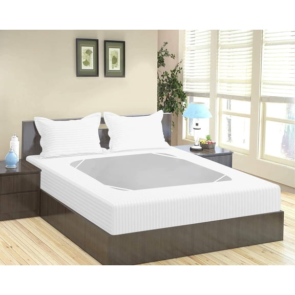 D.N.G. BEDDINGS 3 Piece Box Spring Cover - 100% Egyptian Cotton, 800 TC, Wrap Around 4 Sides Bed Skirt for Hotel & Home, Fits Box Springs up to 8 Inch - King, Stripe White Color