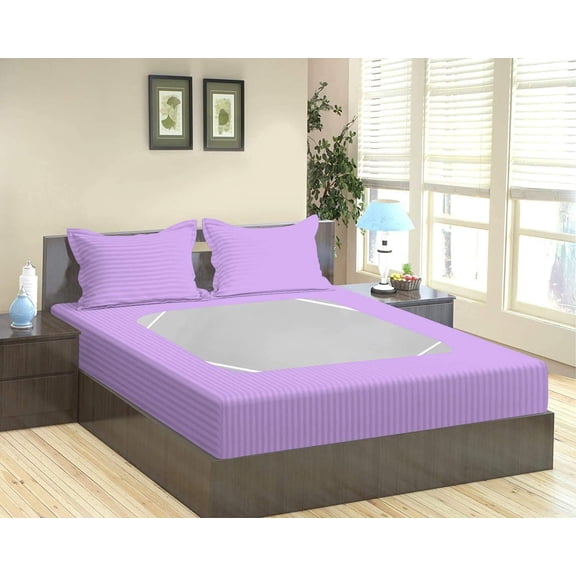 D.N.G. BEDDINGS 3 Piece Box Spring Cover - 100% Egyptian Cotton, 800 TC, Wrap Around 4 Sides Bed Skirt for Hotel & Home, Fits Box Springs up to 8 Inch - Twin XL, Stripe Lilac Color