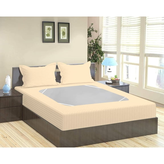 D.N.G. BEDDINGS 3 Piece Box Spring Cover - 100% Egyptian Cotton, 800 TC, Wrap Around 4 Sides Bed Skirt for Hotel & Home, Fits Box Springs up to 18 Inch - Twin XL, Stripe Ivory Color