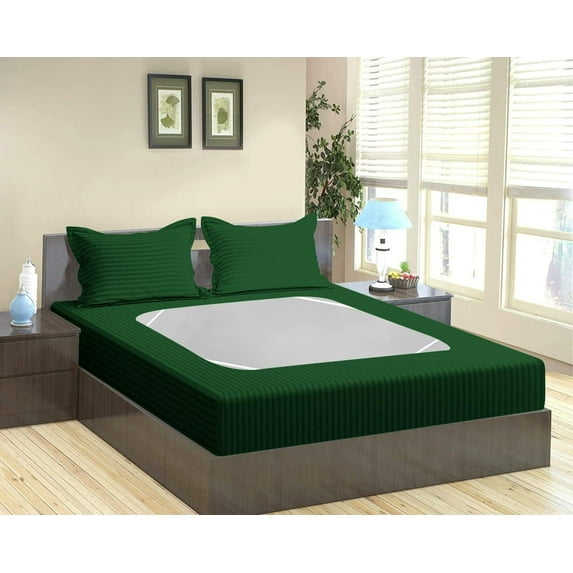 D.N.G. BEDDINGS 3 Piece Box Spring Cover - 100% Egyptian Cotton, 800 TC, Wrap Around 4 Sides Bed Skirt for Hotel & Home, Fits Box Springs up to 24 Inch - Twin XL, Stripe Green Color