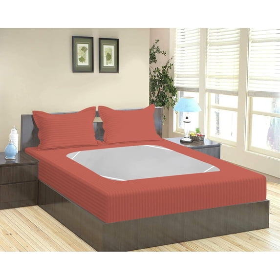 D.N.G. BEDDINGS 3 Piece Box Spring Cover - 100% Egyptian Cotton, 800 TC, Wrap Around 4 Sides Bed Skirt for Hotel & Home, Fits Box Springs up to 6 Inch - Cal King, Stripe Brick Red Color
